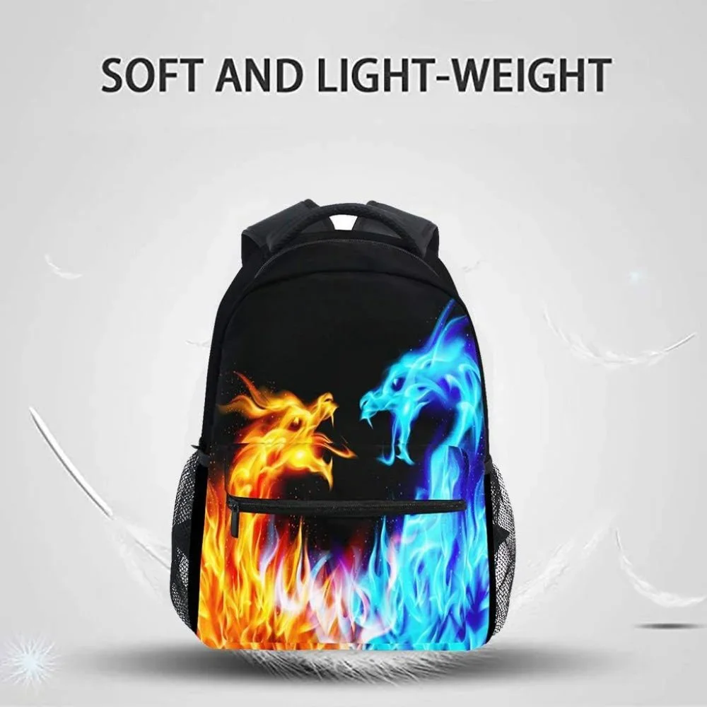 Boys Red Blue Fire Dragon Laptop Galaxy Teens Monster Animal Water Resistant Bag